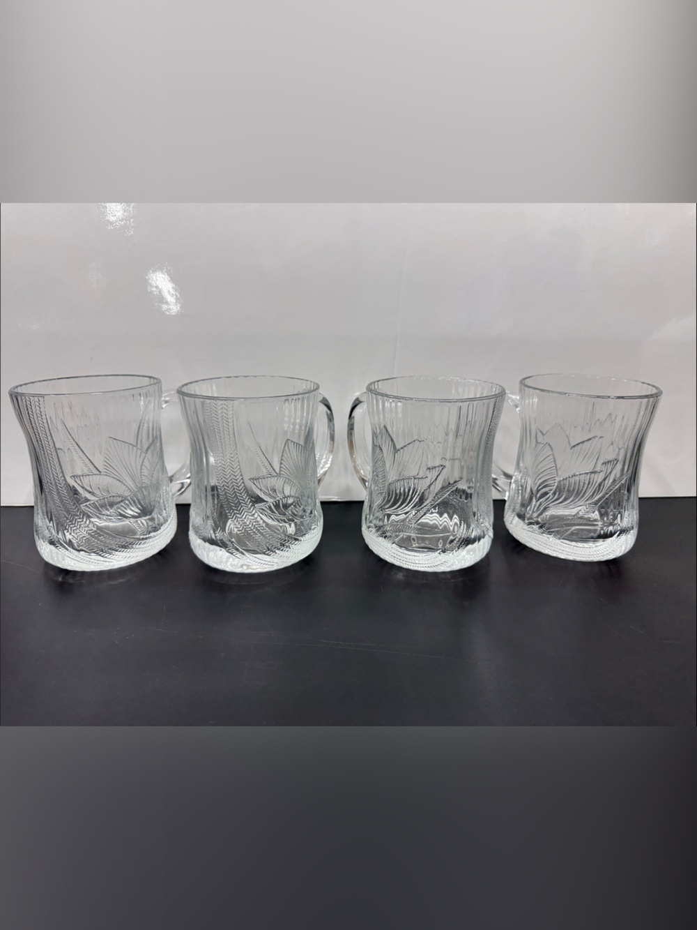 Vintage Arcoroc Clear Floral Etched Glass Tumblers - Set of 4